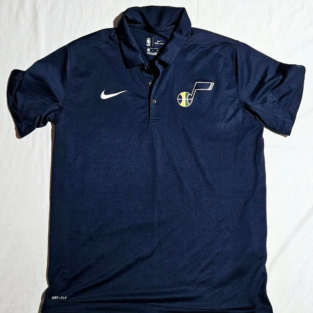 NIKE UTAH JAZZ BASKETBALL DRI FIT NAVY WHITE POLO LARGE L EUC
